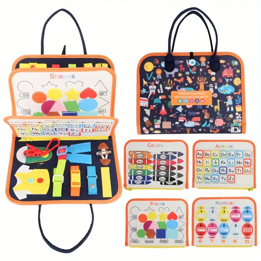 Busy Board Montessori Gowinbaby - Brinquedo Sensorial para Viagem com Atividades de Motricidade Fina para Crianças 3-6 Anos