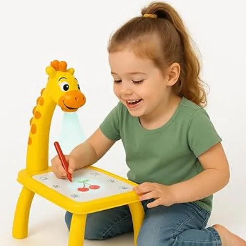 Mesa de Desenho com Projetor Infantil Mágico - Girafa, 24 Desenhos, 12 Canetas - Brinquedo Educativo - MUNDINO.