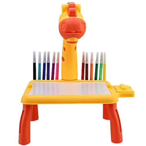 Mesa de Desenho com Projetor Infantil Mágico - Girafa, 24 Desenhos, 12 Canetas - Brinquedo Educativo - MUNDINO.