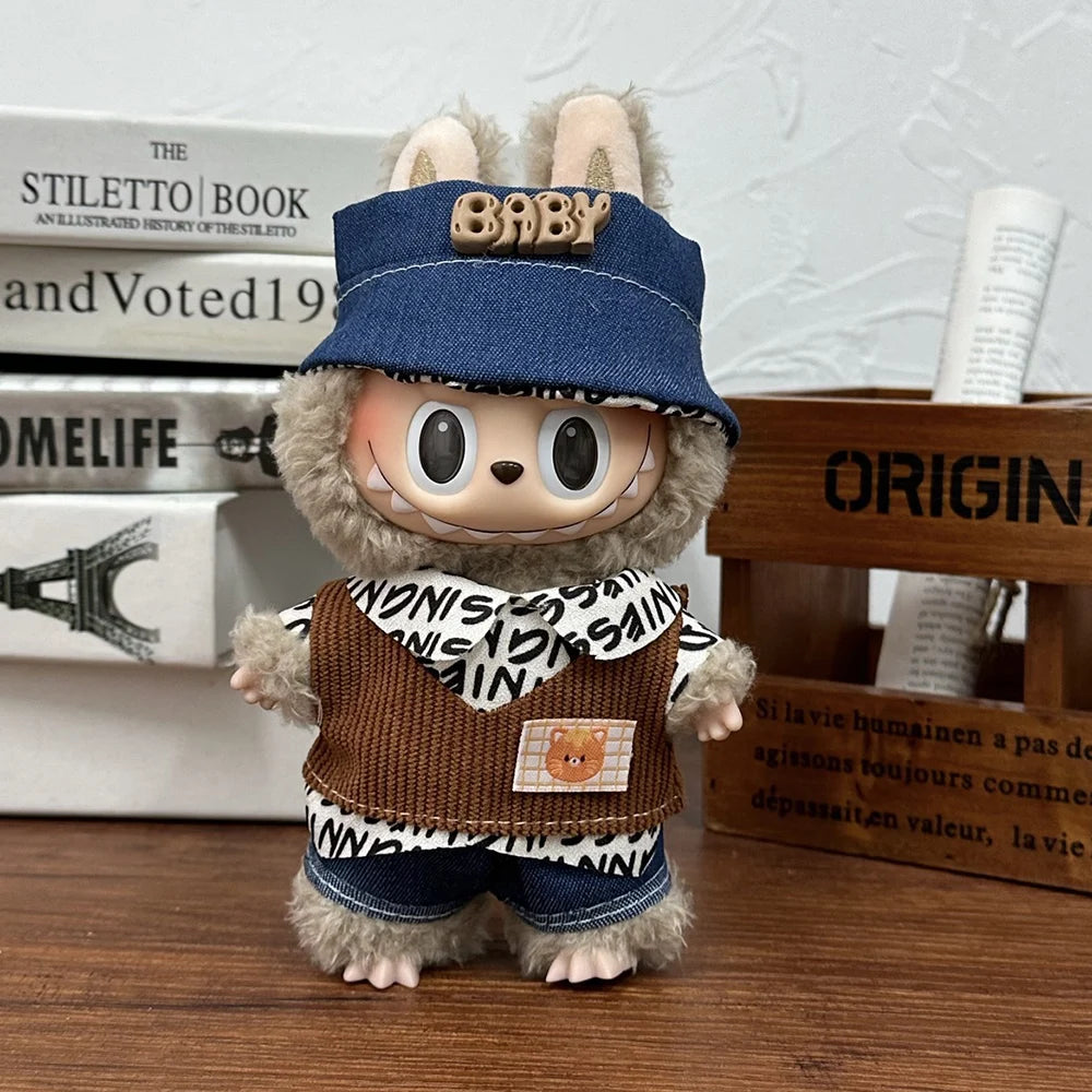 Conjunto de Roupas para Boneca Labubu 17cm - Vestido e Chapéu | Presente Infantil