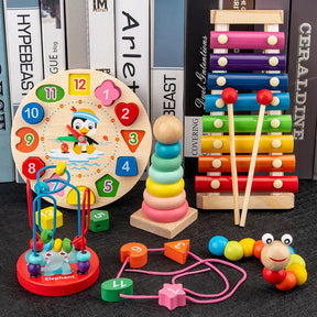 Quebra-Cabeça 3D de Madeira Montessori QWZ - Brinquedo Educativo com Temas Animais, Profissões e Música para Crianças 0-6 AnosBirthday Gifts
