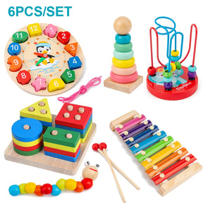 Quebra-Cabeça 3D de Madeira Montessori QWZ - Brinquedo Educativo com Temas Animais, Profissões e Música para Crianças 0-6 AnosBirthday Gifts