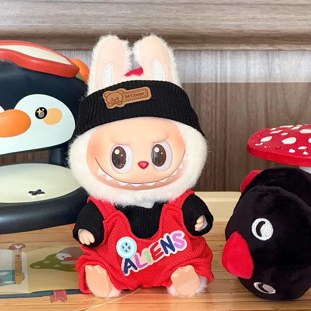 Conjunto de Roupas para Boneca Labubu 17cm - Vestido e Chapéu | Presente Infantil