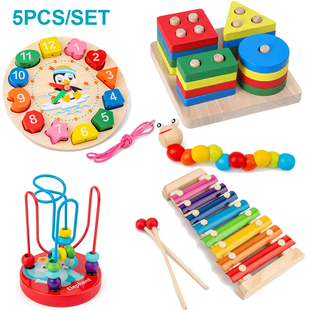 Quebra-Cabeça 3D de Madeira Montessori QWZ - Brinquedo Educativo com Temas Animais, Profissões e Música para Crianças 0-6 AnosBirthday Gifts