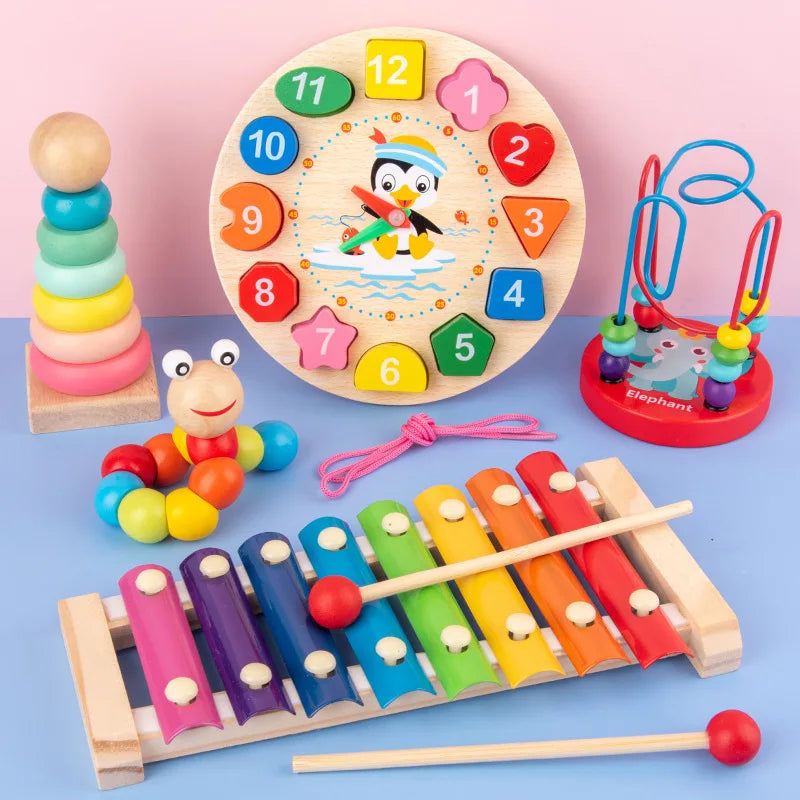 Quebra-Cabeça 3D de Madeira Montessori QWZ - Brinquedo Educativo com Temas Animais, Profissões e Música para Crianças 0-6 AnosBirthday Gifts